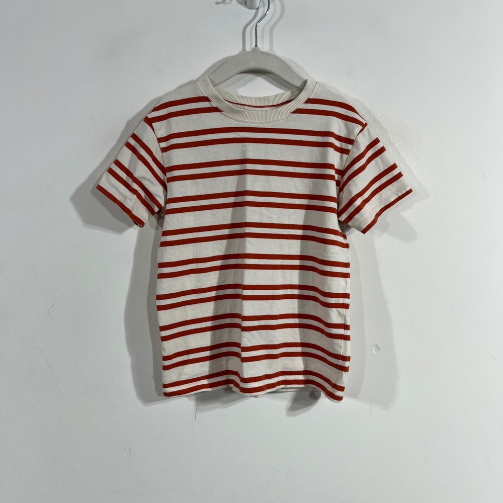 Zara Kids Red Cream Striped Short Sleeve Crew Neck T-Shirt Size 5